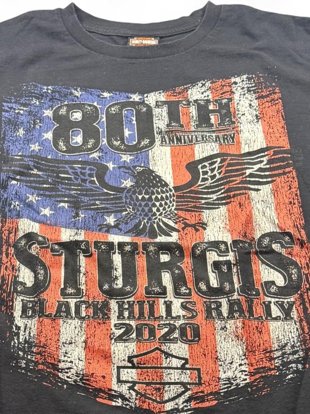 2020 Harley-Davidson Sturgis 80th Anniversary Eagle Flag Patriotic Black Tee XL